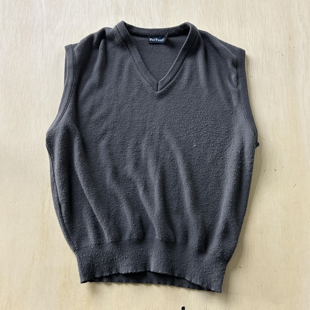 Vintage Par Four Sweater Vest Mens XL Gray V Neck Tight Knit Acrylic Casual